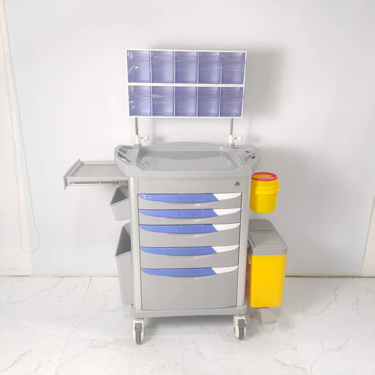 Medical Hospital Trolley Cart for Hospital Usage Use ABS Emergency Medical Trolley with Drawers for Infusion