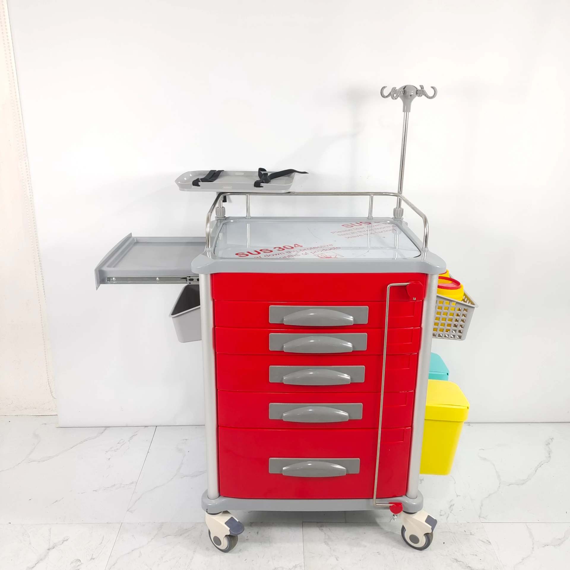 Silent Heavy-Duty Medical Supplies Trolley ABS Plastic and Metal Material for Drip Fluid Care-Hospital Furniture