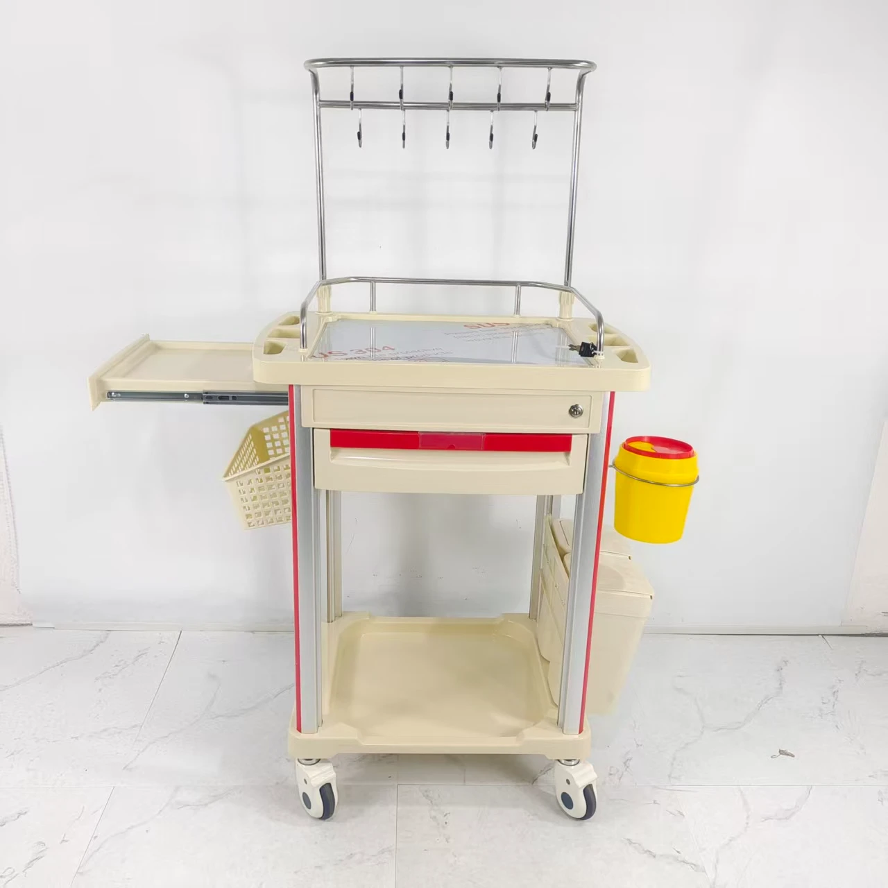 ABS Material Four Aluminium Alloy Clinic Infusion Aid Transfer Used Transfusion Cart/trolley