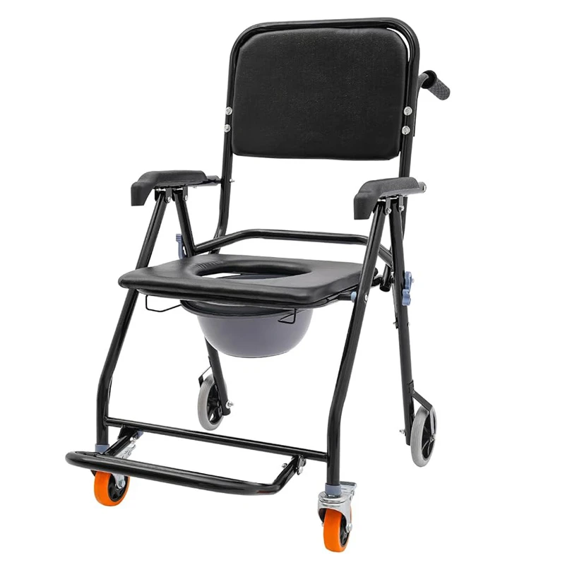 Zf-pc215 4-in-1 Folding Bedside Commode Chair Pu Sponge Padded,bedside Toilet Chair For Elderly