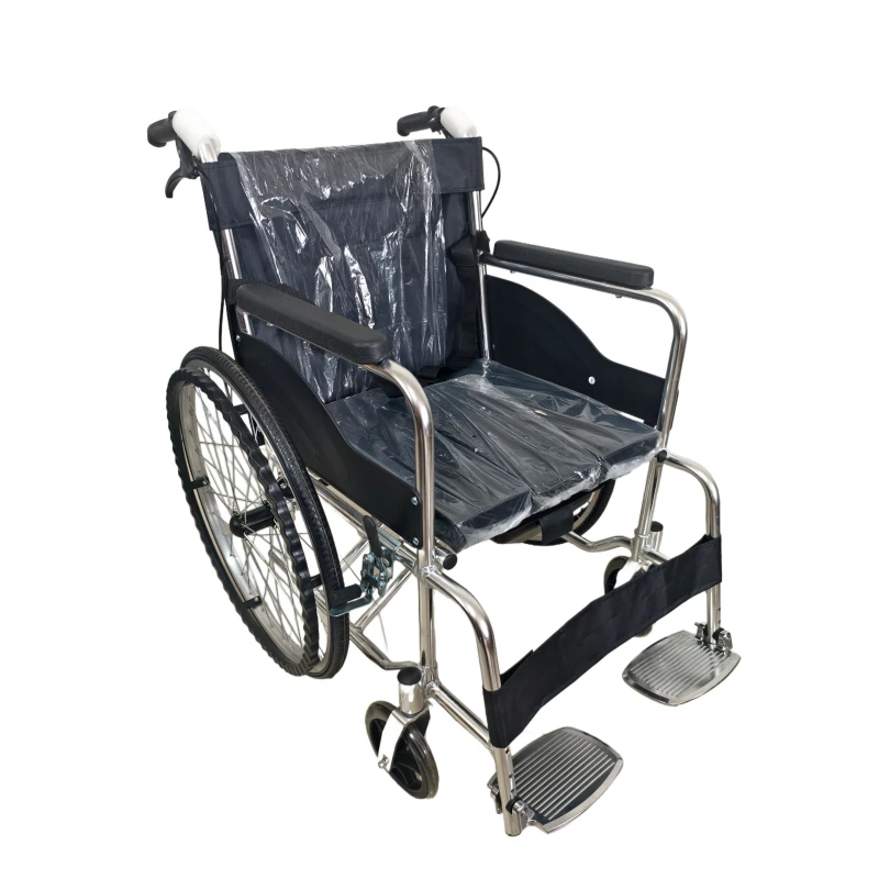 Manual foldable portable wheelchair with bedpan